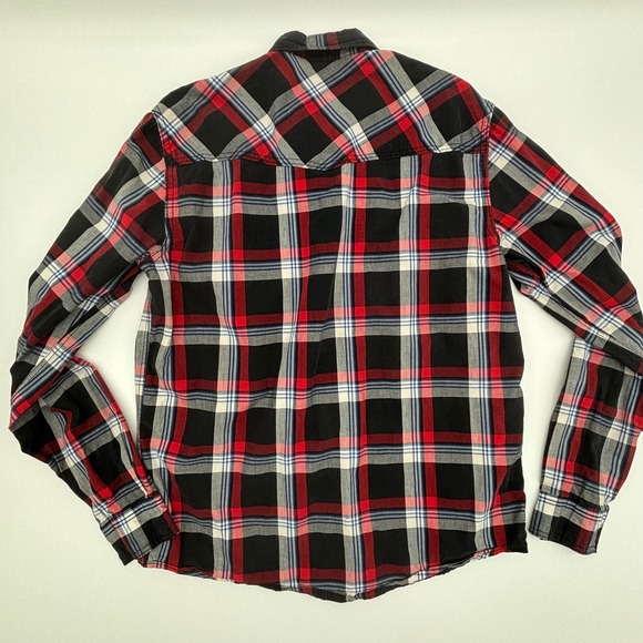 Aeropostale Mens Plaid Shirt Western Pearl Snap L/G Large Red Black - Picture 5 of 8